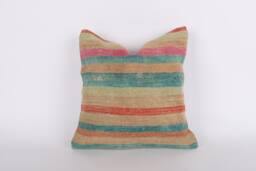 Vintage Turkish Kilim Pillow Cover Handwoven Wool Cushion - 16x16 - thumbnail 1