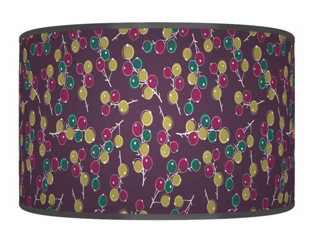 Berry Print Drum Lampshade - Plum Purple Green Teal Pendant Light Handmade Botanical Ceiling Shade For Modern Rustic Decor - image 1