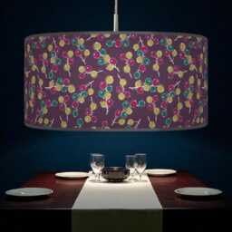 Berry Print Drum Lampshade - Plum Purple Green Teal Pendant Light Handmade Botanical Ceiling Shade For Modern Rustic Decor - thumbnail 3