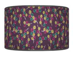 Berry Print Drum Lampshade - Plum Purple Green Teal Pendant Light Handmade Botanical Ceiling Shade For Modern Rustic Decor - thumbnail 1