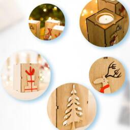 Set Of 4 Rustic Candle Holders, Wooden Tea Lights Christmas Decoration, Ornaments, Reindeer, Tree - thumbnail 4