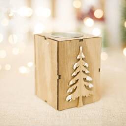 Set Of 4 Rustic Candle Holders, Wooden Tea Lights Christmas Decoration, Ornaments, Reindeer, Tree - thumbnail 3