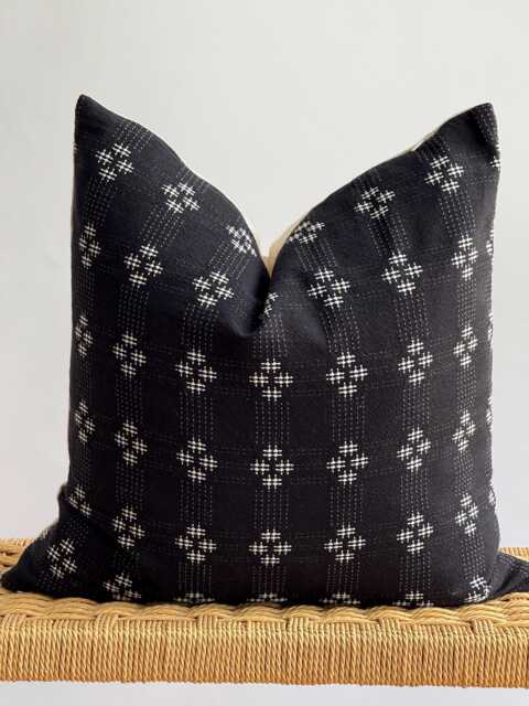 Hmong Hemp Lumbar Pillow Cover Black Stripe, Vintage Tribal Textile - image 1