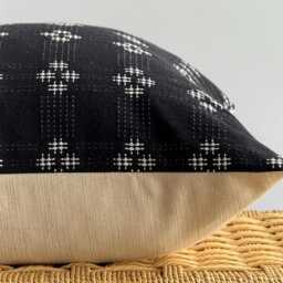 Hmong Hemp Lumbar Pillow Cover Black Stripe, Vintage Tribal Textile - thumbnail 3
