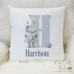 Personalised Robot Cushion, Alphabet Boy's Bedroom Cushion Gift, Home D??cor, Gift For Boys - thumbnail 1