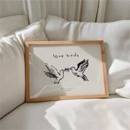 Love Birds Print Minimal Illustration Romantic Valentine Quote Poster Landscape Horizontal Wall Art - thumbnail 1