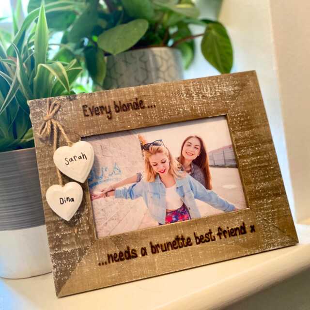 Blonde Brunette Best Friend Photo Frame - Personalised Driftwood Style Holds 6x4 - image 1