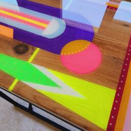Mid Century Modern Resin C Table, Boho Painted Abstract Design - thumbnail 4