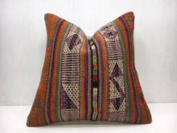 Vintage Kilim Pillow Cover, Bohemian Throw 16x16