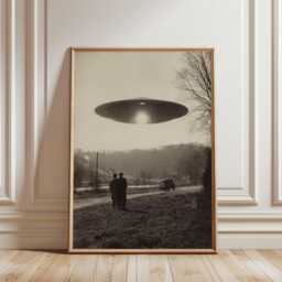 Vintage Ufo Photograph Poster, Retro Black & White Sci-Fi Wall Art - thumbnail 1