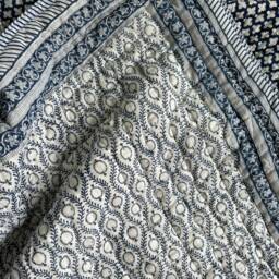 Indigo Hand Block Printed Cotton Quilt Reversible Indian Bedding - thumbnail 2