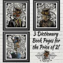 steampunk Collection Print, Mr Fox Print, Owl & Giraffe Dictionary Book Art, Unique Wall Decor, Animal Print - thumbnail 1