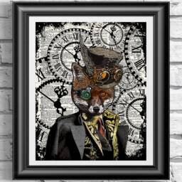 steampunk Collection Print, Mr Fox Print, Owl & Giraffe Dictionary Book Art, Unique Wall Decor, Animal Print - thumbnail 2