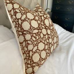 Hand Printed Brown Block Print Pillow Cover, Linen Cushion Cover - thumbnail 3