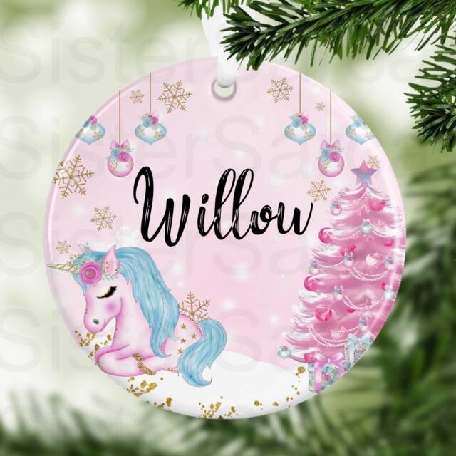 Kids Christmas Unicorn Girls Personalised Bauble Gift Present Keepsake Novelty Tree Xmas Mum Girlfriend Daughter