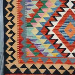 Multicolour Rug, Handmade Artisan Afghan Turkish Scandinavian Navajo Bohemian Flatweave Wool Kilim 159x99 cm - thumbnail 4