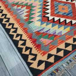 Multicolour Rug, Handmade Artisan Afghan Turkish Scandinavian Navajo Bohemian Flatweave Wool Kilim 159x99 cm - thumbnail 2