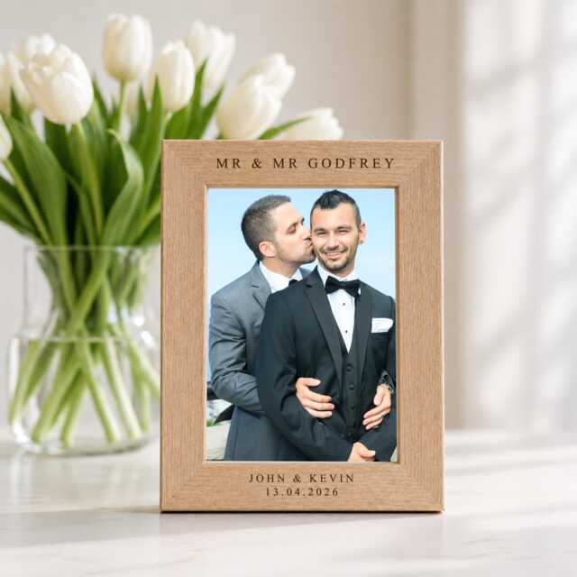 Personalised Mr & Wedding Frame, Custom Gay Gift, Same Sex Photo Groom Keepsake - image 1