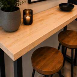 Chunky Solid Timber Breakfast Bar, Industrial Black Steel Frame Console Table Handmade in The UK - thumbnail 2