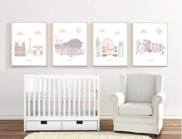 Travel Nursery Art Prints, World Cities Theme, Set Of 4 - image 1