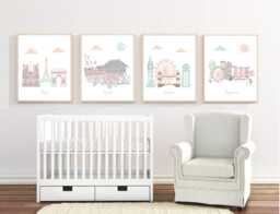 Travel Nursery Art Prints, World Cities Theme, Set Of 4 - thumbnail 1