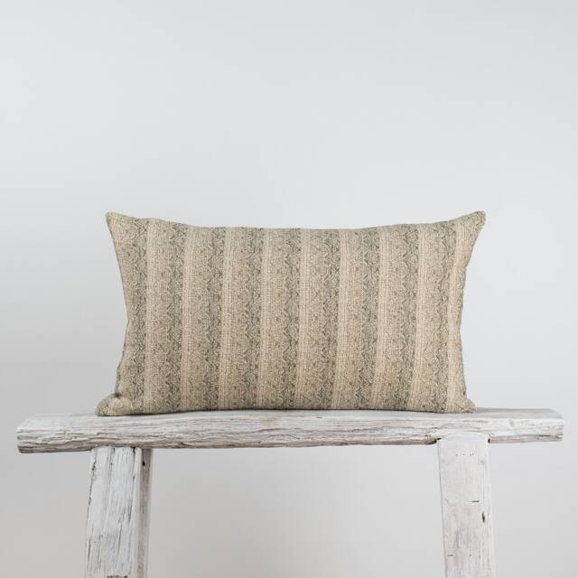 Woven Lumbar Pillow Cover, Brown Striped Kilim Style, Bamboo Reverse - image 1