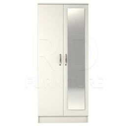 White Wardrobe, Double Wardrobe With Mirror Ready Assembled Classic 2 Door Mirrored