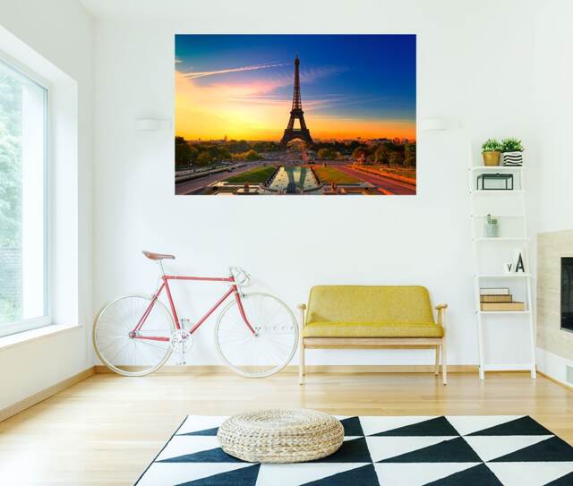 Paris Sunset Wall Art Mural Eiffel Tower Vinyl Decal Canvas Textured Removable Wallpaper