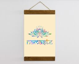 Watercolor Lotus Flower Namaste Calligraphy Yoga Theme Decor, Hindu Relaxation Wall Art Wood Framed Canvas Print - thumbnail 1