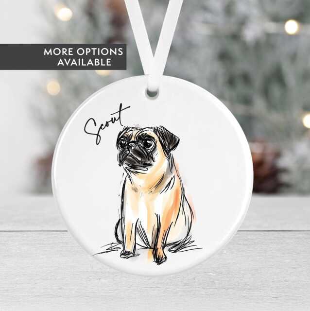 Personalised Dog Christmas Bauble - Pug Gift Ceramic Pet Ornament Secret Santa - image 1