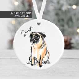 Personalised Dog Christmas Bauble - Pug Gift Ceramic Pet Ornament Secret Santa - thumbnail 1
