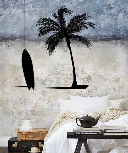 Wall Vinyl Decal Beach Surfing Sandy & Palms Vacation House Ocean Nautical Decor - #1063Dz - image 1