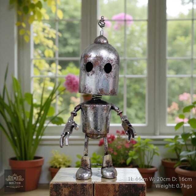 Large Reclaimed Metal Indoor Standing H 44cm Roby Robot Rusty Garden Sculpture - image 1