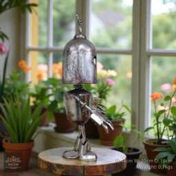 Large Reclaimed Metal Indoor Standing H 44cm Roby Robot Rusty Garden Sculpture - thumbnail 3