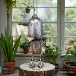 Large Reclaimed Metal Indoor Standing H 44cm Roby Robot Rusty Garden Sculpture - thumbnail 4