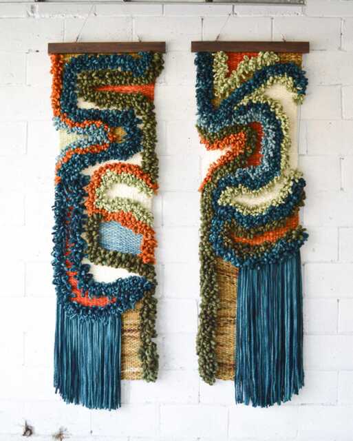 Tall Macrame Wall Hanging Modern Fiber Art Tapestry - Merino Wool & Cotton - image 1