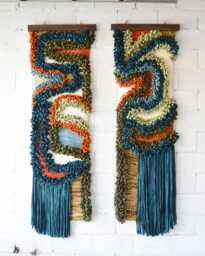 Tall Macrame Wall Hanging Modern Fiber Art Tapestry - Merino Wool & Cotton