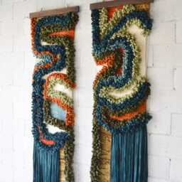Tall Macrame Wall Hanging Modern Fiber Art Tapestry - Merino Wool & Cotton - thumbnail 3