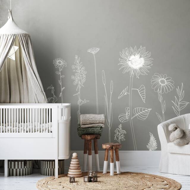 Large White Flower Meadow Wall Stickers For Floral Nursery Decor - Easy Peel & Stick Decals By Dizzy Duck - image 1