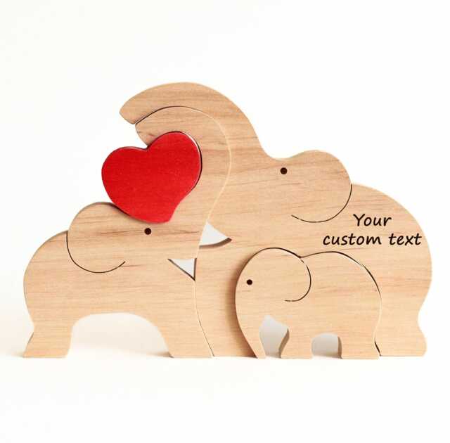 First Mother's Day Gift. 2nd Anniversary Personalized Keepsake For Family Of 3. Family Name Ornament - Wooden Elephant Puzzle - image 1