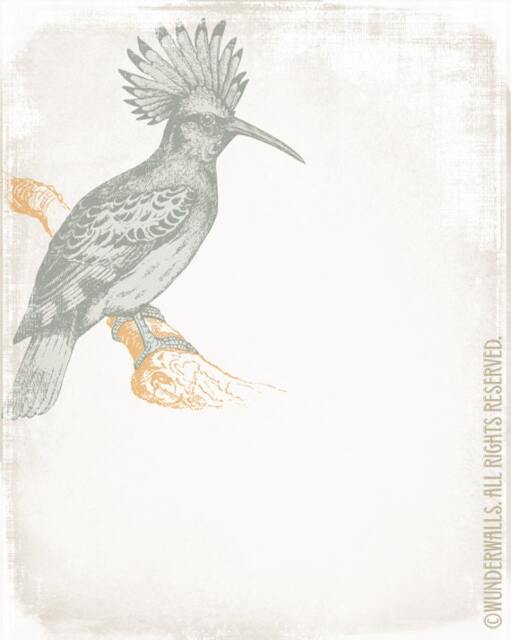 "Crested Woodcut Bird Series Brown On Linen Large 16"" X 20" - image 1