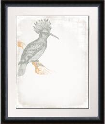 "Crested Woodcut Bird Series Brown On Linen Large 16"" X 20" - thumbnail 2