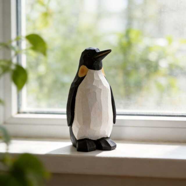 Hand-Carved Wooden Penguin Figurine - Geometric Minimalist Bird Decor Rustic Nursery Art Unique Gift For Animal Lovers & Watchers - image 1