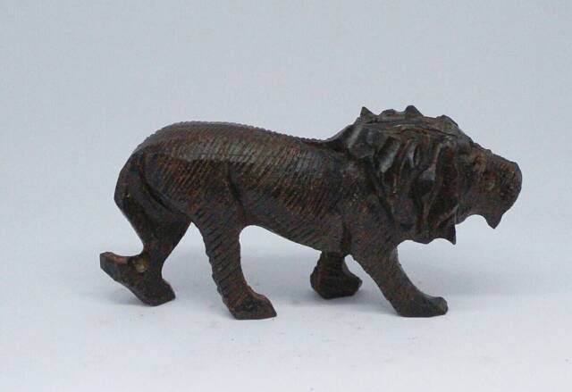 Set Of 2 Hand Carved Animals Lion Deiron Wood Figurines. African Hardwood Walking Male Sculptures. Unique Handmade Gifts From Africa - image 1
