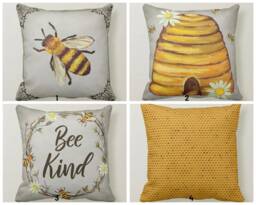 Cute Bee Cushion Cover/Queen Pillow Case/Yellow Black Digital Printing/Beehive Honey Cover/Garden & Home Textile - thumbnail 1