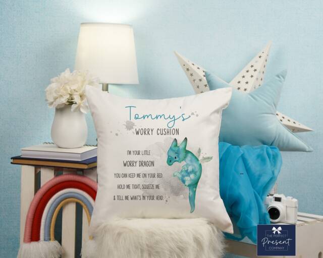 Personalised Worry Cushion - Kids Dragon Children's Mental Health Anxiety Free Gift