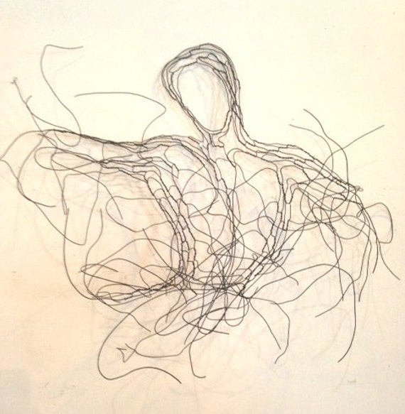 Wire Sculpture Kung Fu Figure 36In Abstract Wall Art By Elizabeth Berrien, Internationally Acclaimed Wire Sculptor - image 1