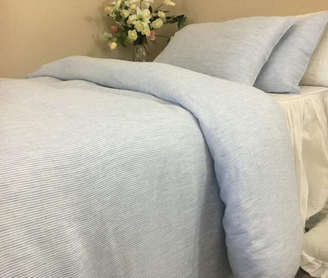 Blue Candy Striped Duvet Cover With Piping - A Sense Of Calmness - image 1