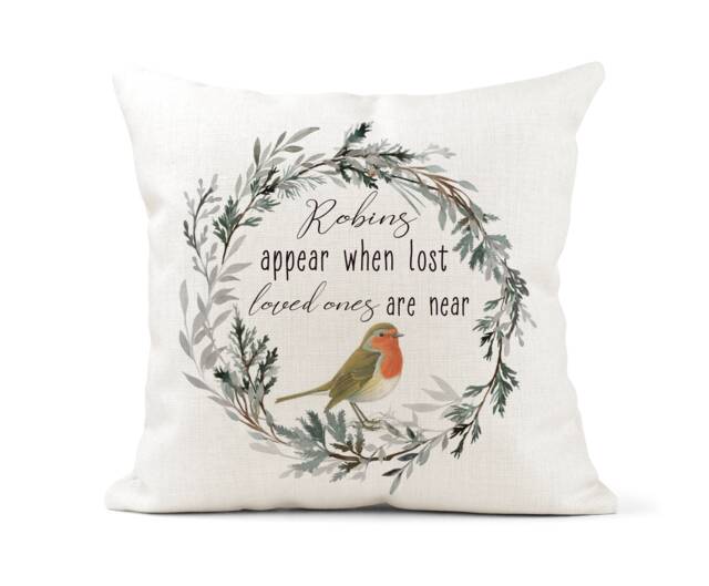Bereavement, Remembrance Cream Canvas Cushion, Scatter Home Decor, Robins Appear When Lost Loved Ones Are Near, Gift - image 1