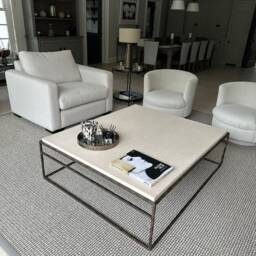 Hand Forged Metal Coffee Table Limestone Top, Luxury Furniture - thumbnail 3